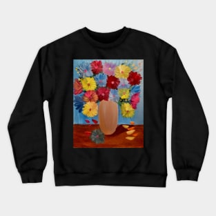 abstract pastel colored flowers in a gold vas Crewneck Sweatshirt